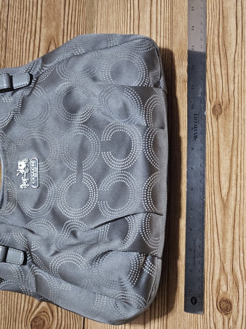 Coach Madison Gray Op Art Jacquard & Patent Leather Maggie Hobo Shoulder Bag - Picture 12 of 16